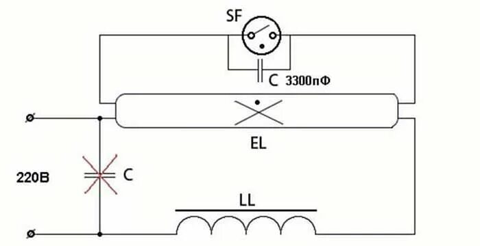 Подключение уф лампы 30 ватт схема Схема подключения лампы дневного света со стартером - инструкция