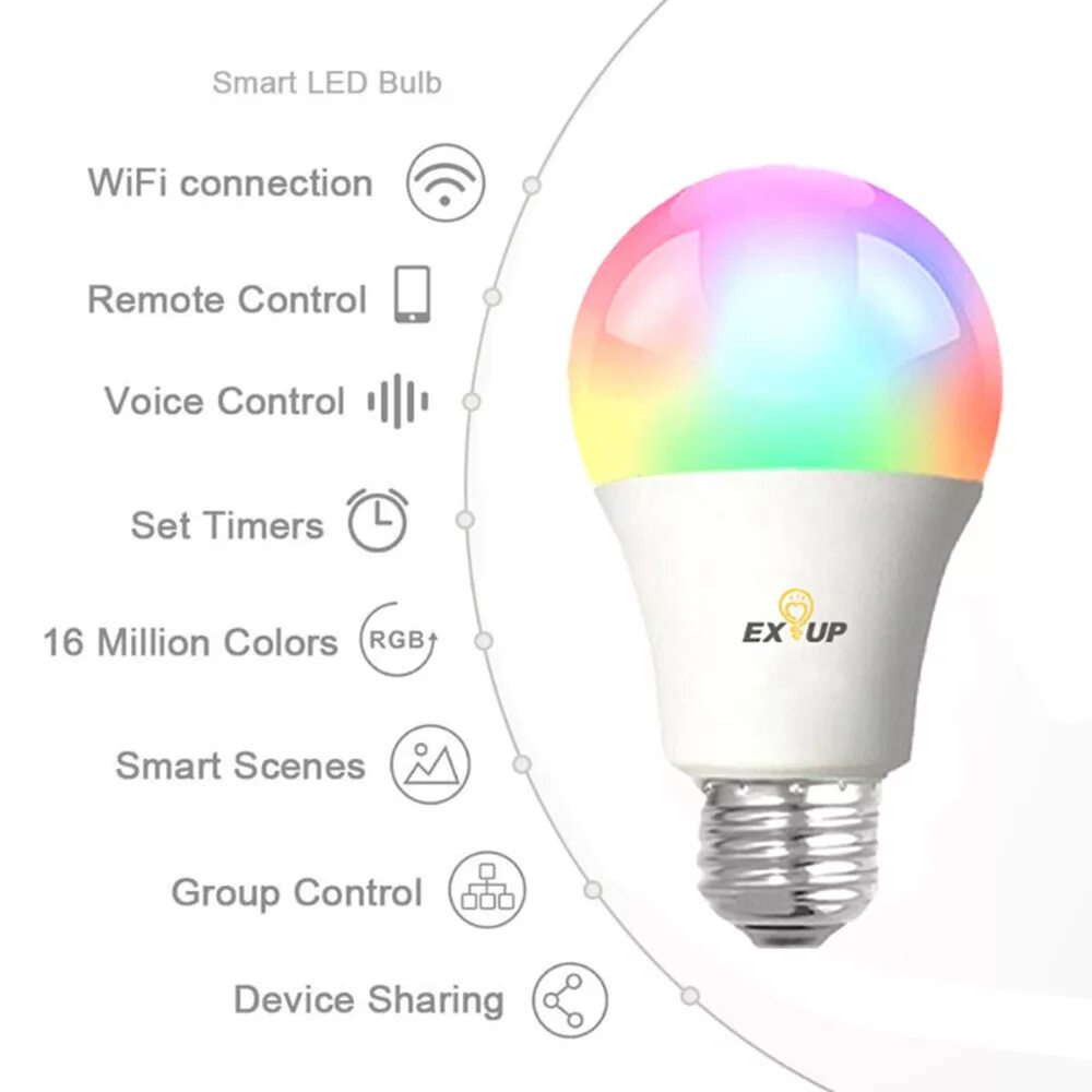 Подключение умной лампочки 2pcs exup ac100-240 e27 9w e27 rgb+c+w wifi smart bulb home lamp indoor light wo