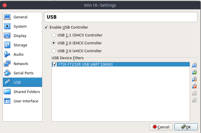 Подключение usb к виртуальной машине virtualbox 18.04 - Map microcontrollers connected (FTDI) on physical USB port to Windows Vi