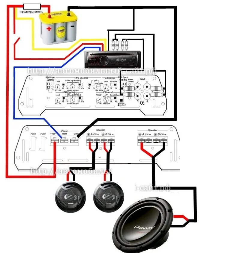 Подключение усилителя без rca Саб, усь и пару колонок. - Lada 21093i, 1,6 л, 2002 года автозвук DRIVE2