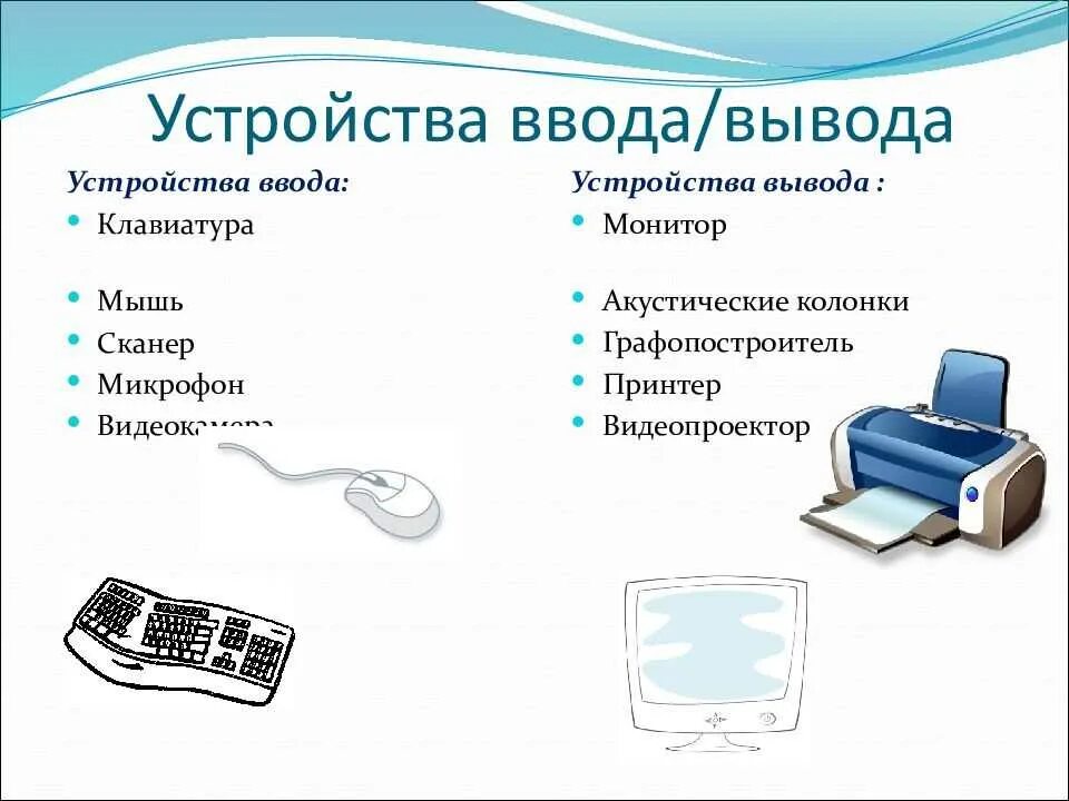 Подключение устройств ввода вывода Классы устройств ввода вывода