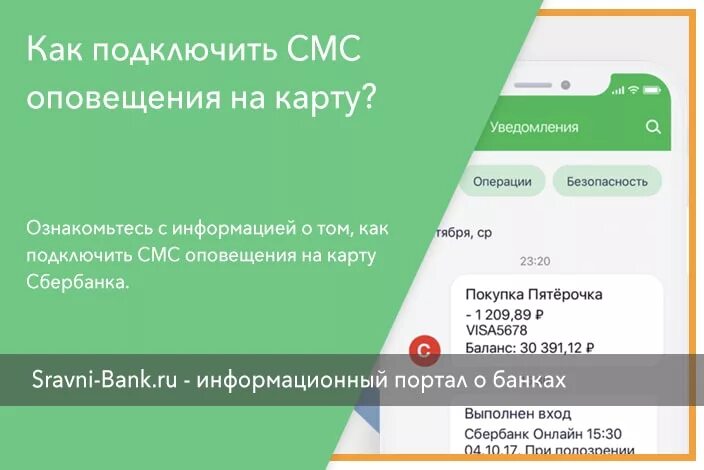 Подключение уведомлений сбербанк на телефон Оповещение мобильного банка
