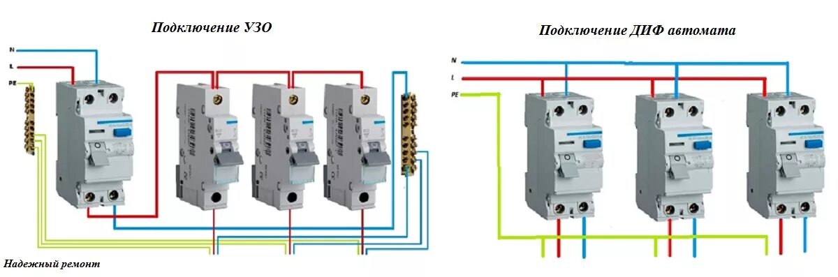 Подключение узо несколько автоматов Установка УЗО, ДИФ автоматов в Омске