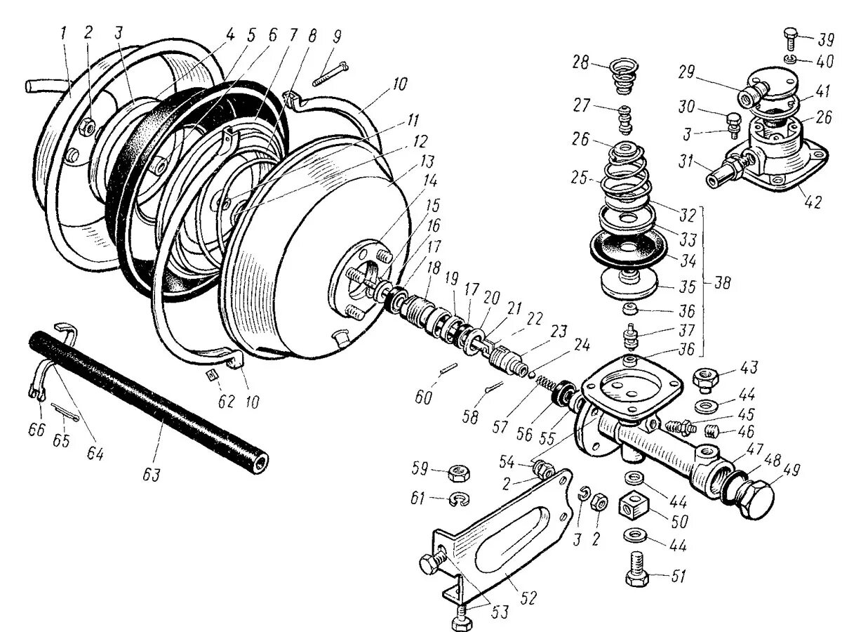 Подключение вакуума газ 53 Гидровакуумный усилитель тормозов автомобиля ГАЗ-53-12