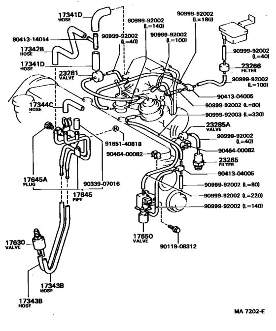 Подключение вакуумные трубки 4d56 делика 3 поколения Vacuum Piping для Toyota CORONA ST150, год: 1983 - 1987. OEM запчасти - Мегазип 