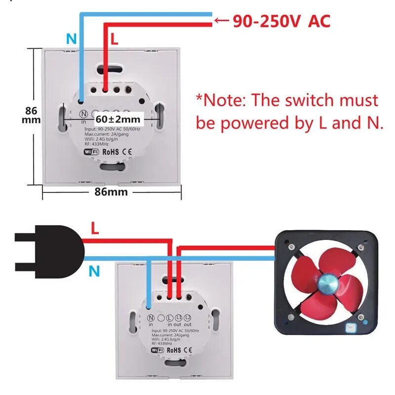Подключение вай фай выключателя без 0 Sonoff T1 EU UK Smart Wifi Wall Touch Light Switch 1/2 Gang Touch/WiFi/433 RF/AP