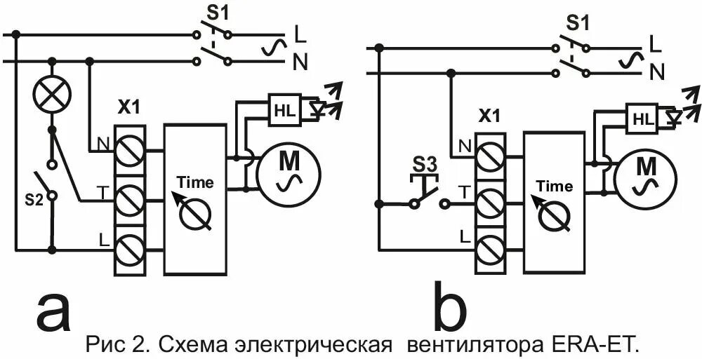 Подключение вентилятора эра 4 ERA 5C ET, Вентилятор осевой вытяжной с обратным клапаном, электронным таймером 