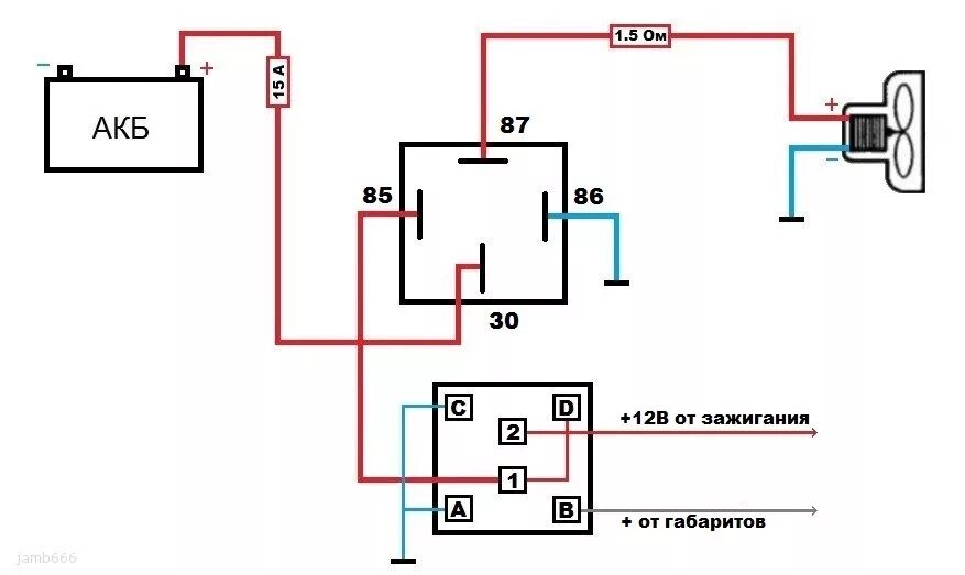 Подключение вентилятора охлаждения через реле и кнопку Вентилятор радиатора в 1/2 скорости - Lada 2115, 1,5 л, 2002 года электроника DR