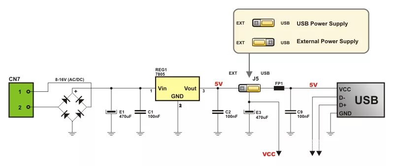 Подключение внешнего питания к usb устройству easy8051a-development-system - MIKROE