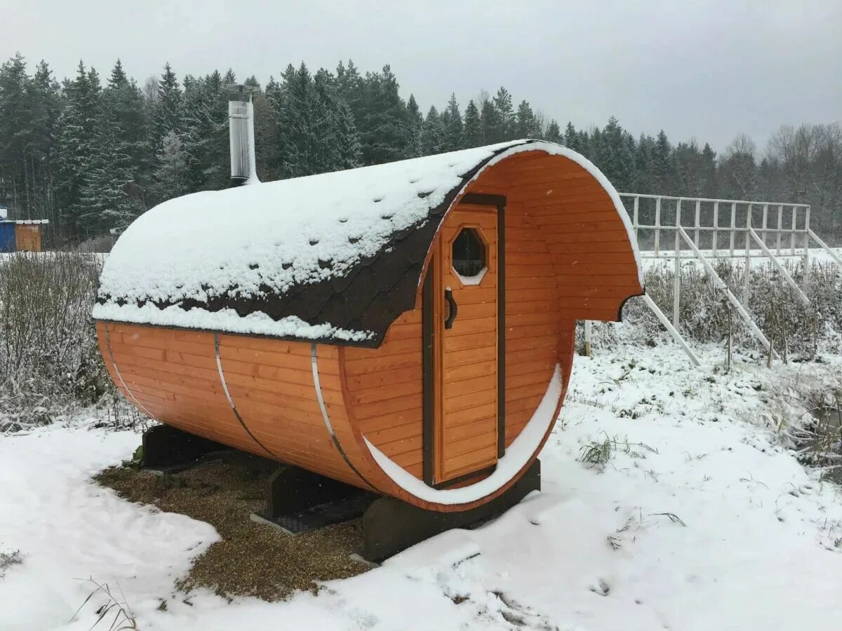 Подключение воды к бане бочке зимой Баня-бочка на прицепе 3х2 метра