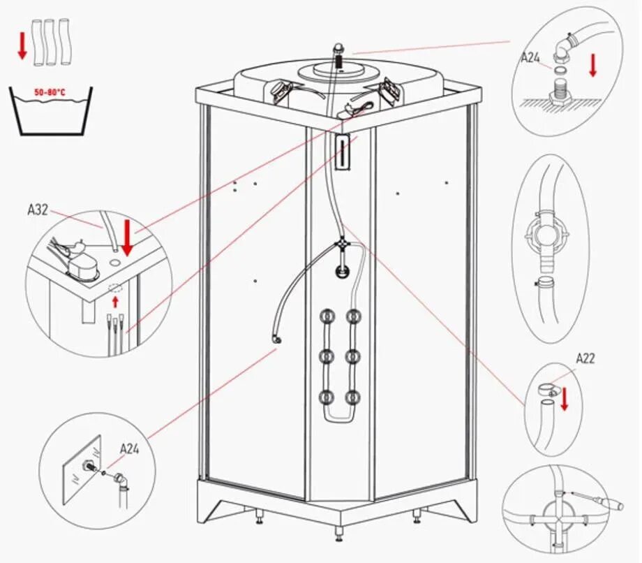 Подключение воды к душевой кабине в картинках Картинки СБОРКА КАБИНЫ МОНОМАХ