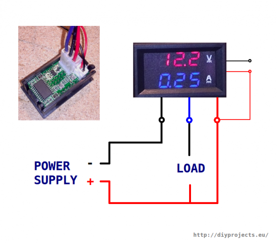 Подключение вольтметра амперметра китайского к блоку питания Wiring volt-ammeter without external power supply for chip Electronics projects 