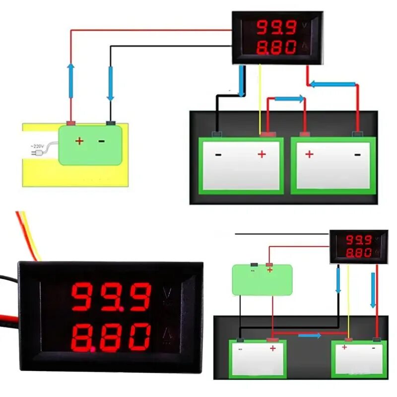 Подключение вольтметра газ Ammeter Car Voltmeter LED Blue+Red Digital Mini DC 0 100V/0 10A Panel Voltmeter 