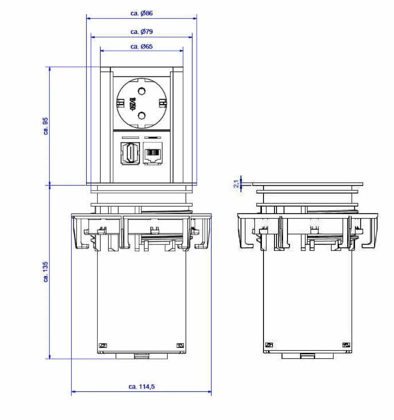 Подключение встраиваемой розетки в столешницу Встраиваемая розетка ELEVaTOR от Bachmann 928.006 с HDMI и RJ45