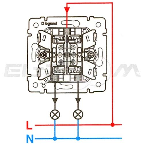 Подключение выключателя двухклавишного лексман схема Выключатель 2-клавишный с подсветкой Legrand Valena белый 10АX Купить в интернет