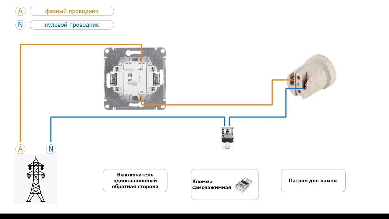 Подключение выключателя эра Подключение одноклавишного выключателя - YouTube