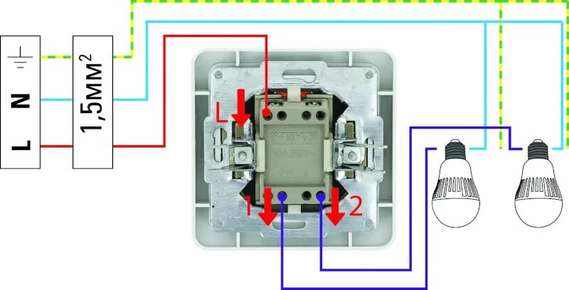 Подключение выключателя l 1 2 схема Выключатель и диммер: как управлять освещением из нескольких мест? - Продукция -