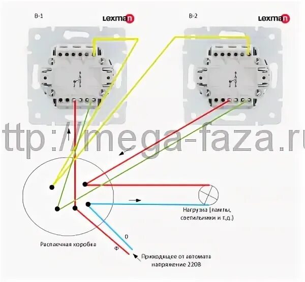 Подключение выключателя lexman 1 клавиша Схема подключения проходного выключателя с 2х мест