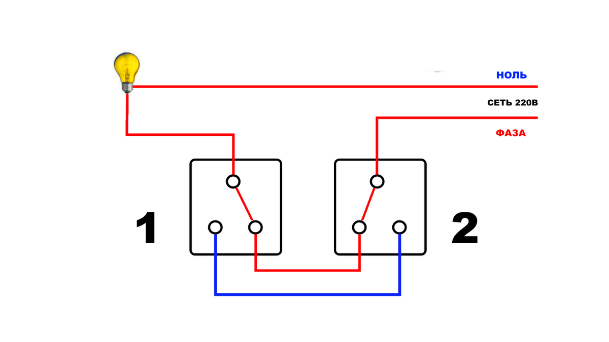 Подключение выключателя с 2 мест Проходной выключатель с двумя лампочками
