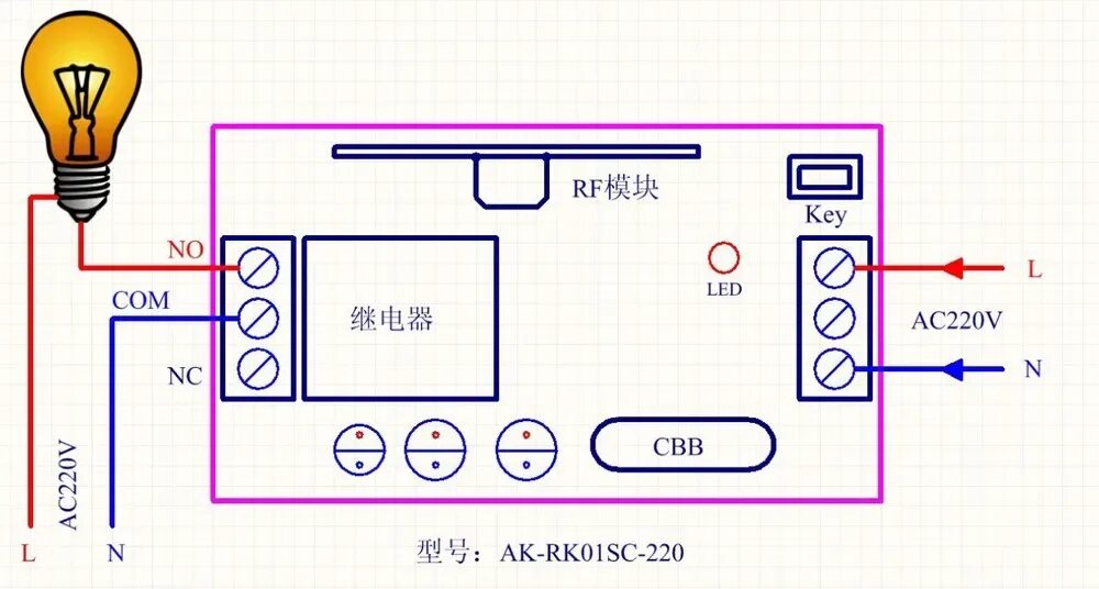 Подключение выключателя с пультом 220V 10A 1CH ресивер Беспроводная фотография Обустройство дома АлиЭкспресс