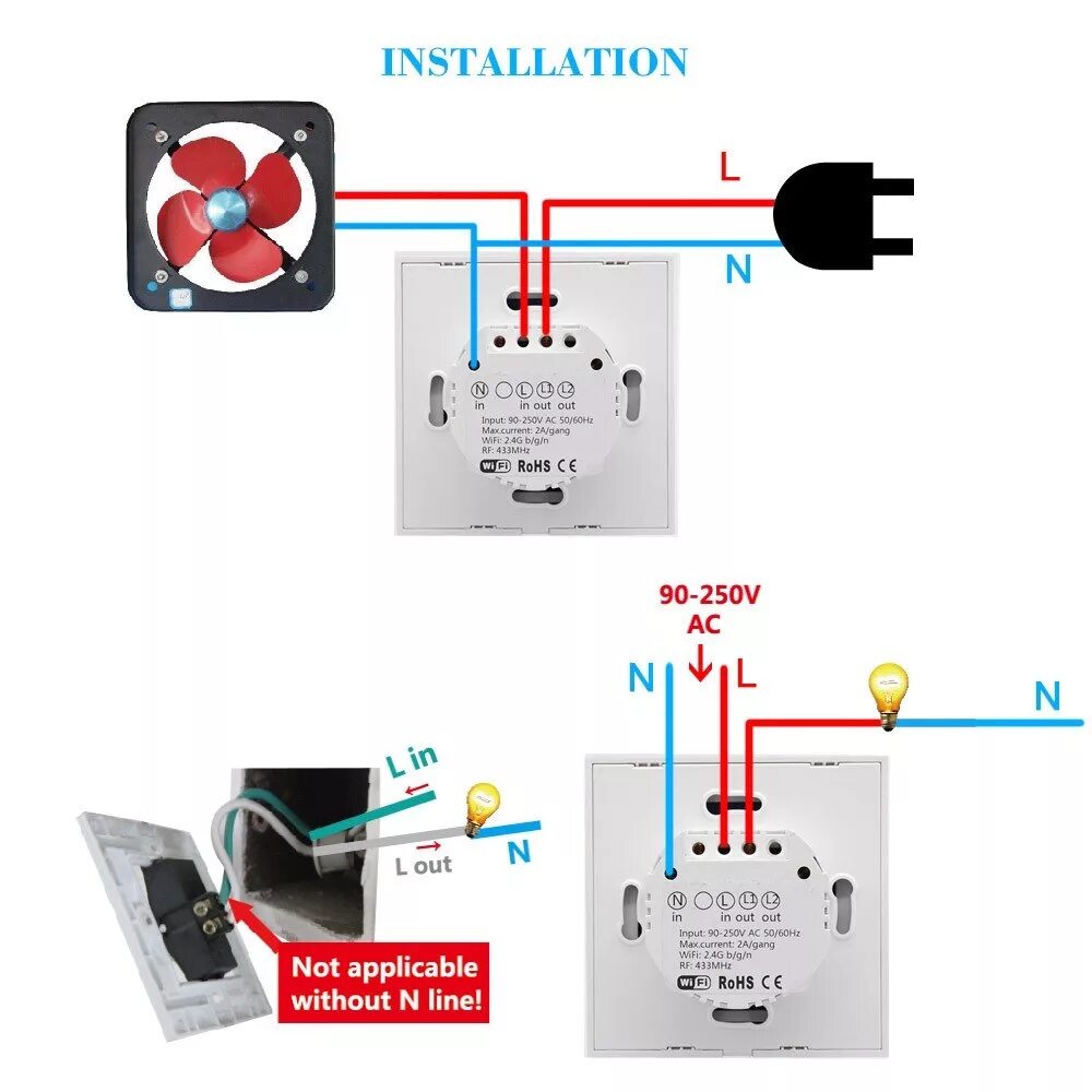 Подключение выключателя с вайфаем SONOFF T1 EU ITEAD 1 Gang Smart WiFi Настенный светильник