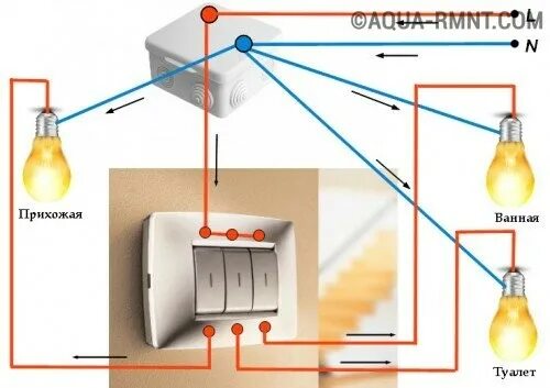 Подключение выключателя света с тремя клавишами Как подключить трёхклавишный выключатель света: схема, как правильно подсоединит