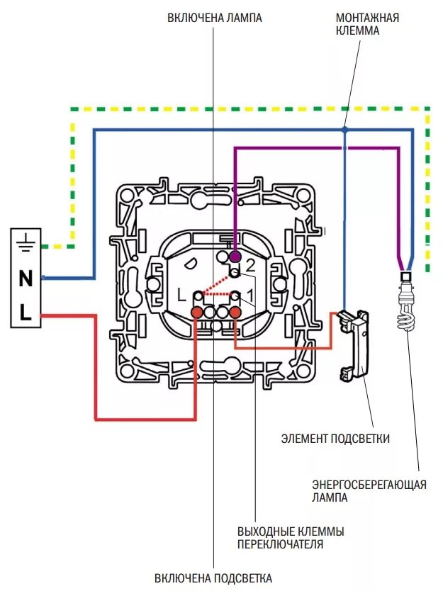 Подключение выключателя systeme electric Подключение выключателя одноклавишного с подсветкой HeatProf.ru