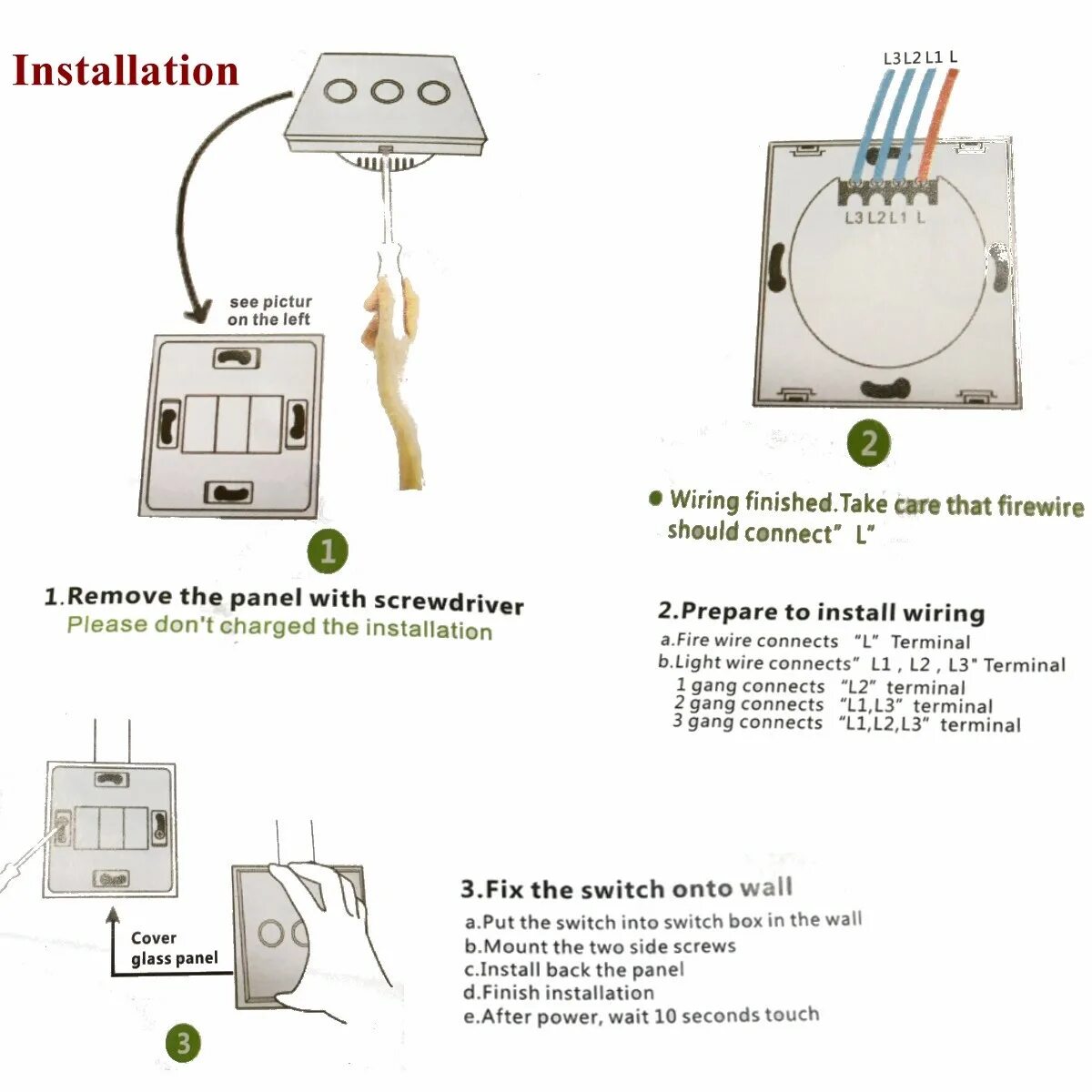 Подключение выключателя touch switch 1 Gang / 2 Gang / 3 Gang Выключатель фонаря сигнала на - 1 087 руб.