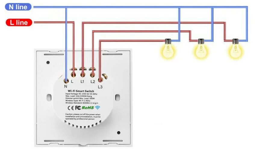 Подключение выключателя touch switch Настенный выключатель сенсорный Ps-Link WF-E2 / WIFI / 2 канала / Золотой - купи