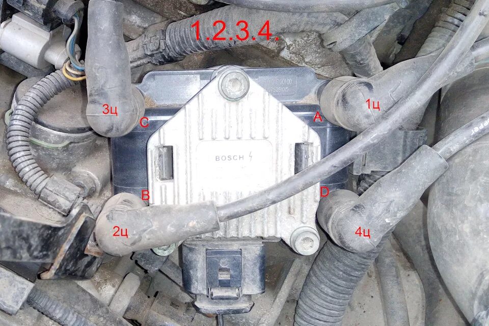 Подключение высоковольтных проводов гольф Катушка зажигания на AKL.Подключение ВВ проводов. - Volkswagen Bora, 1,6 л, 1999
