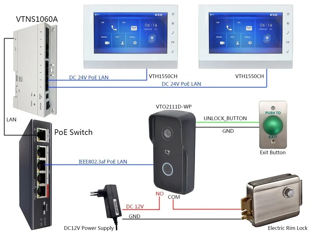 Подключение вызывной панели vdp d2211w b Купить DH логотип многоязычный VTO2111D-WP 802.3af PoE IP вилла WiFi дверной зво