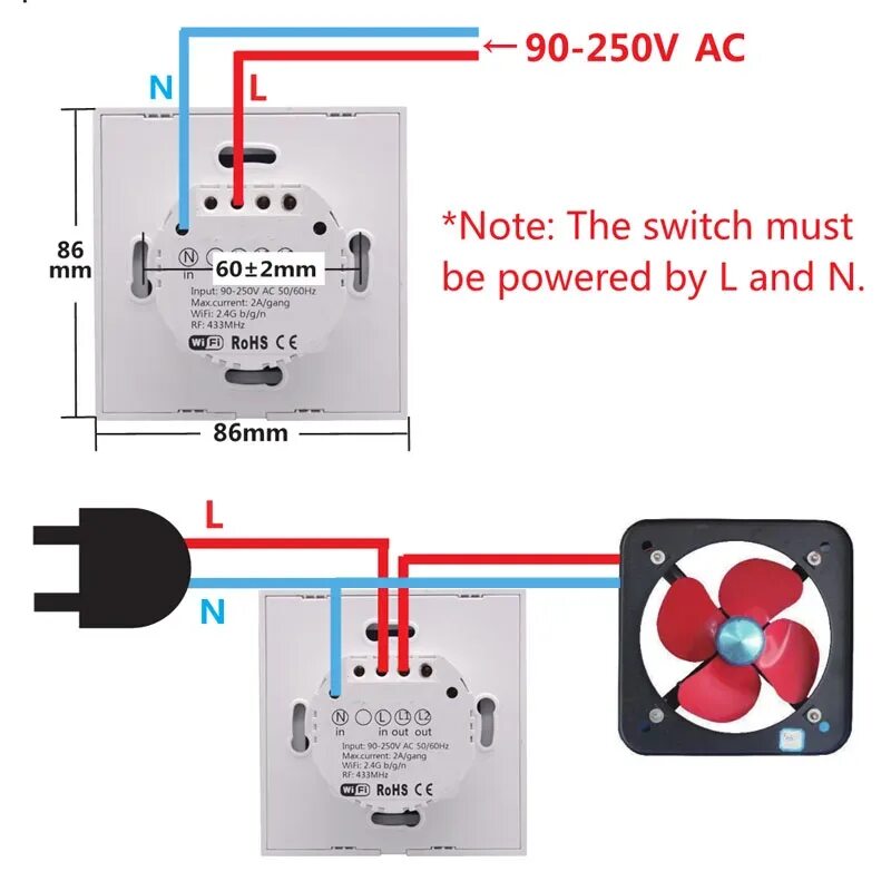 Подключение wifi реле к выключателю Sonoff T1 EU UK Smart Wifi Wall Touch Light Switch 1/2 Gang Touch/WiFi/433 RF/AP