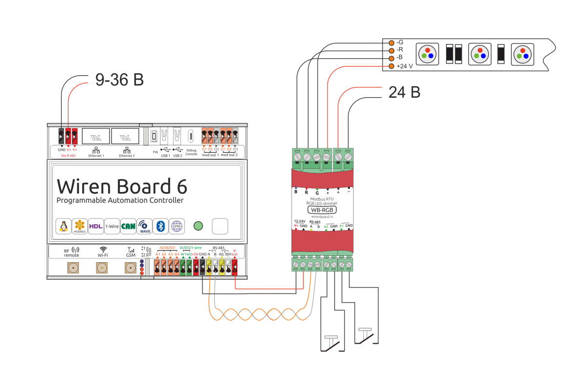 Подключение wiren board к 3 м фазам WB-MRGB - Wiren Board