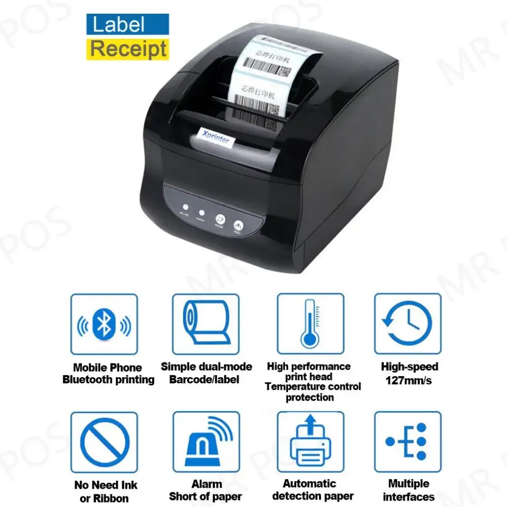 Подключение xprinter xp 365b к компьютеру Принтер Xprinter XP-365B 20-80 мм, принтер двойного назначения для печати термал