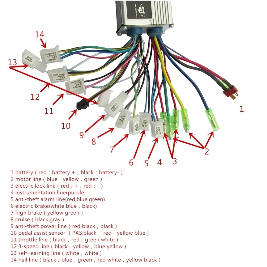 Подключение заднего фонаря электровелосипеда Контроллер Huawei 36-48V/350W для электровелосипеда, электросамоката - купить в 