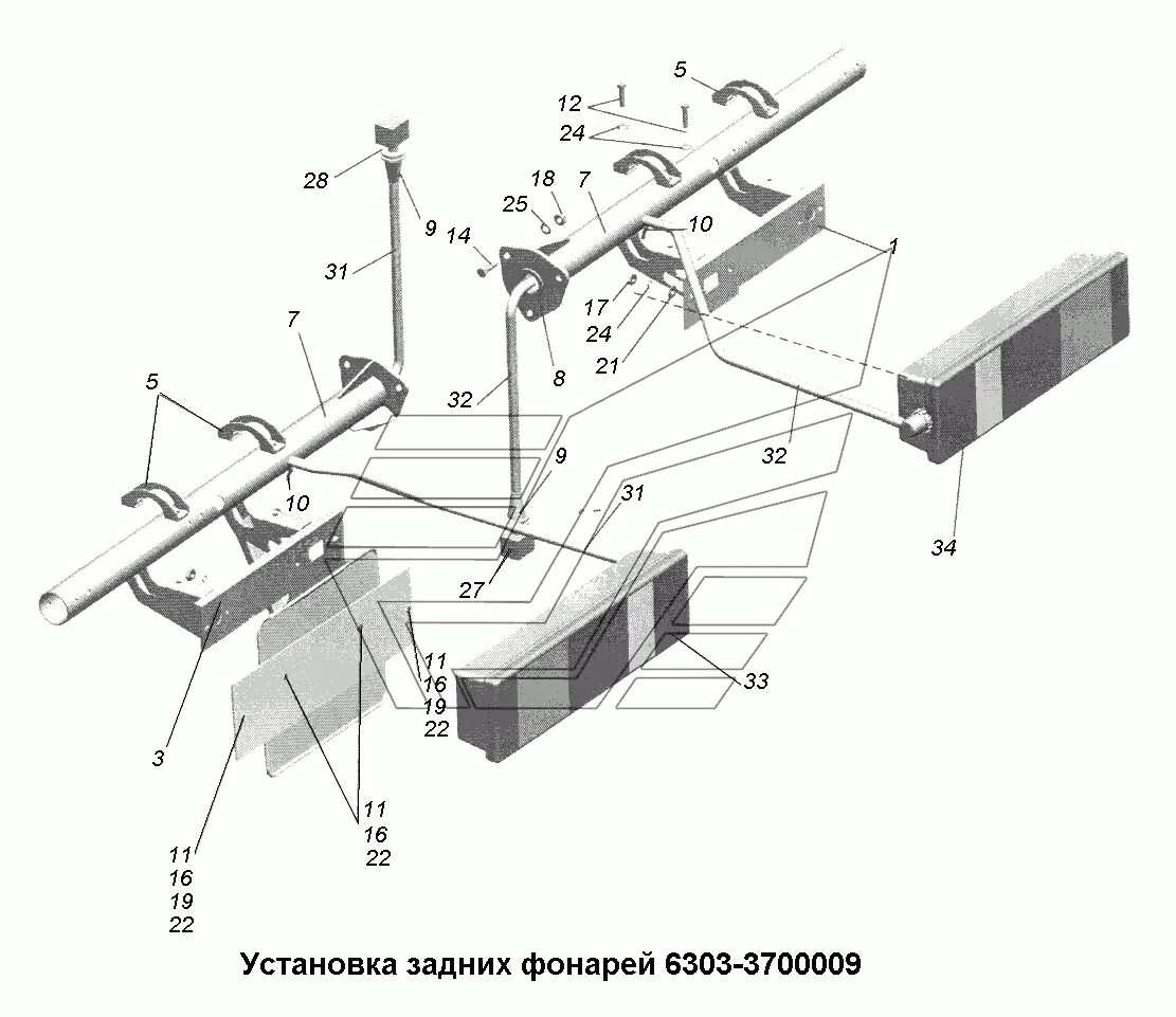 Подключение заднего фонаря маз Электрооборудование\Установка задних фонарей 6303-3700009 МАЗ-631705, 631708 (Че