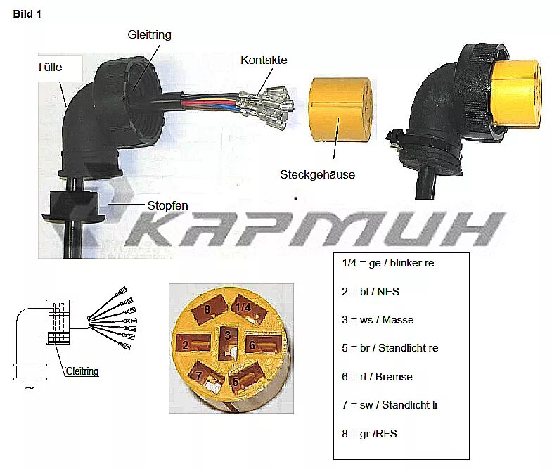 Подключение заднего фонаря полуприцепа SCHMITZ CARGOBULL 1105955 1105955 Коннектор Bayonet 7-pin ASS2 для фонарей EUROP