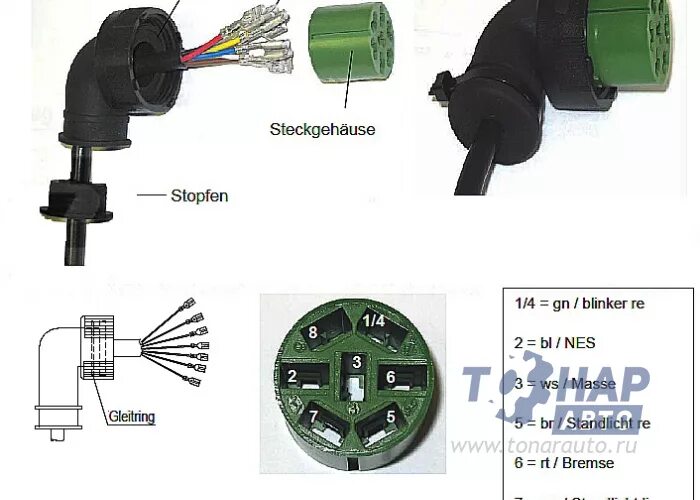 Подключение заднего фонаря полуприцепа Коннектор Bayonet 7-pin ASS2 для фонарей EUROPOINT/EUROPOINT II (зеленый) правый