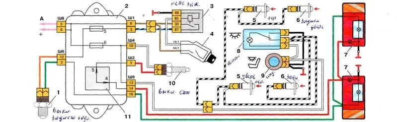 Подключение заднего хода ваз 2107 Схема света 2107 - найдено 89 картинок