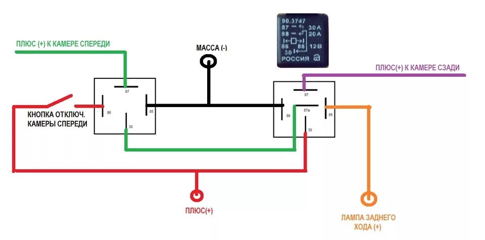 Подключение задней камеры через реле схема Запись № 90. Переключение между передней камерой и задней камерой обзора через р