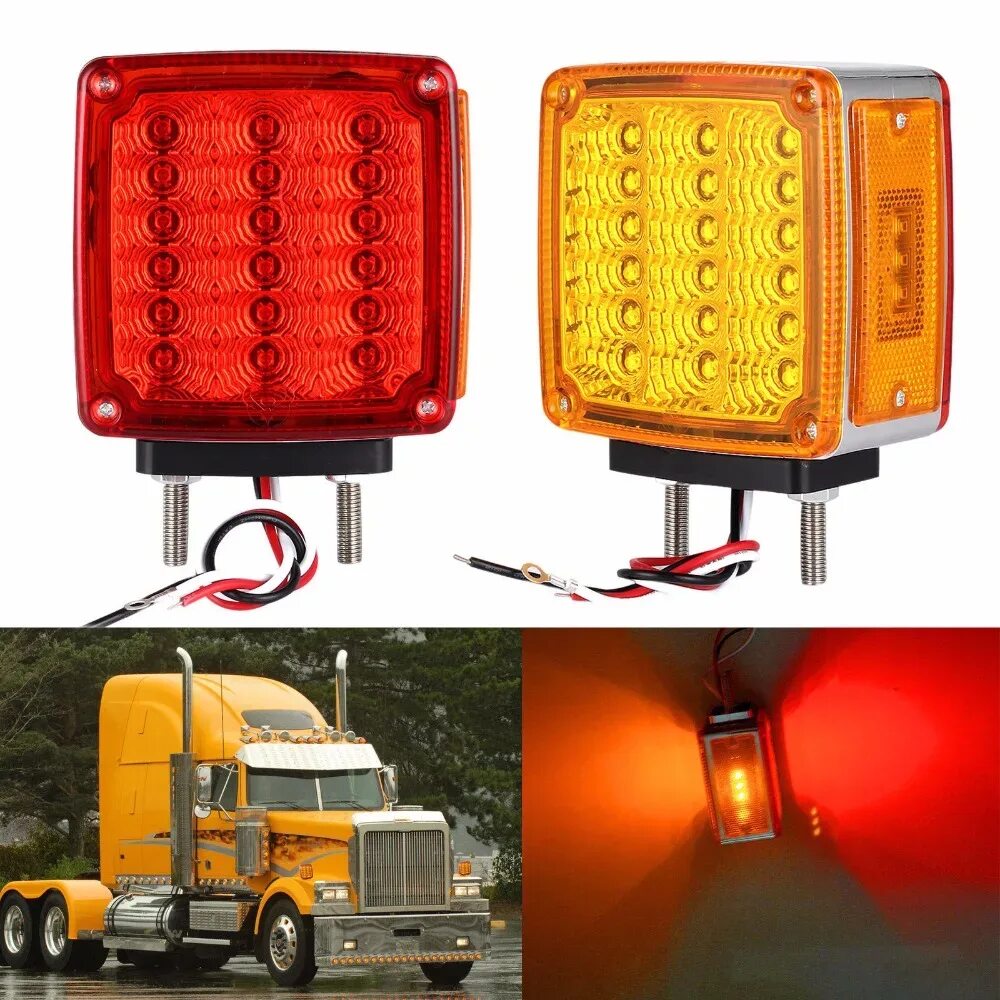 Подключение задних фонарей на американский грузовик KEYECU 2x Truck Trailer Square Double Face Pedestal Stop Turn Tail Light Amber /