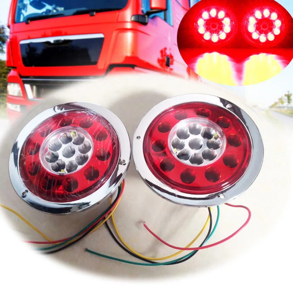 Подключение задних фонарей на американский грузовик A Pair 19 Led Car Trailer Truck Round Tail Brake Waterproof Light Turn Signal St