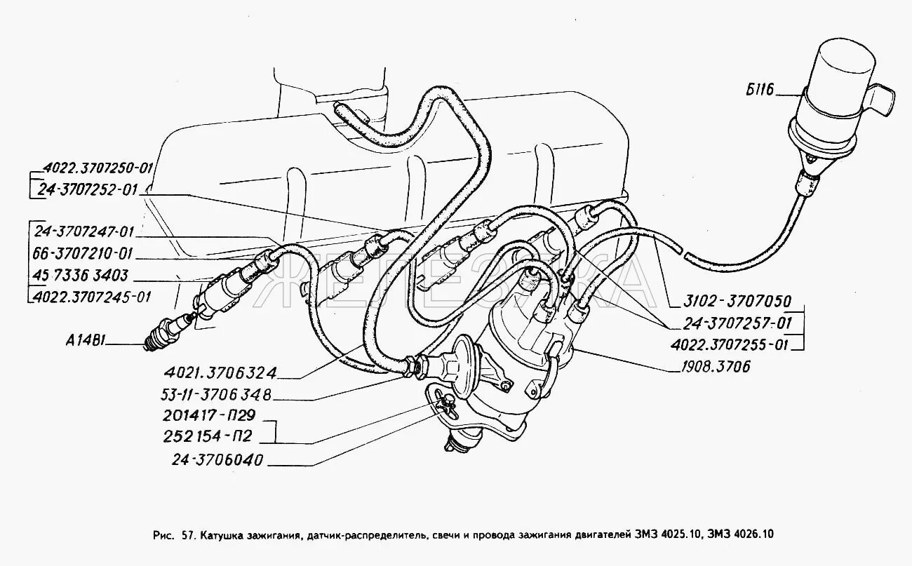 Подключение зажигания 402 змз Катушка зажигания, датчик-распределитель, свечи и провода зажигания двигателей З