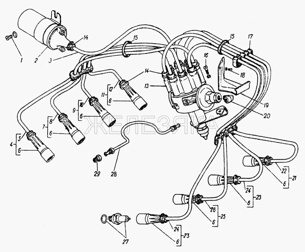 Подключение зажигания газ 66 Катушка зажигания, распределитель, свечи и провода зажигания. - Онлайн каталог а