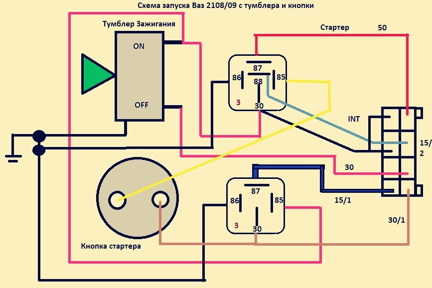 Подключение зажигания на ваз 2108 Кнопка стартера, вместо замка зажигания 2108/09 - DRIVE2