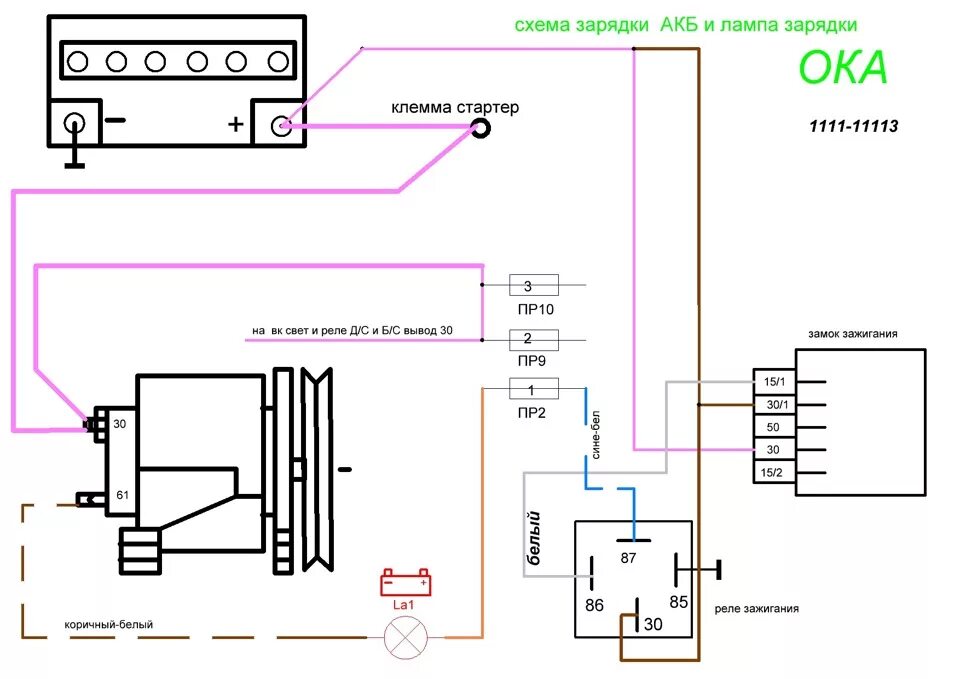 Подключение зажигания ока эллектросхемы ОКА 1111-11113, зарядка, коммутатор, повороты. - Lada 11113 Ока, 0