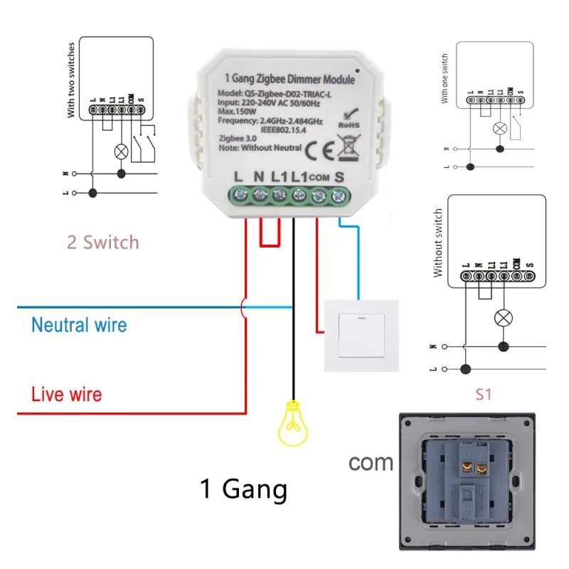 Подключение zigbee устройств к home assistant Умный мини-модуль переключателя с регулятором яркости, пульт дистанционного упра