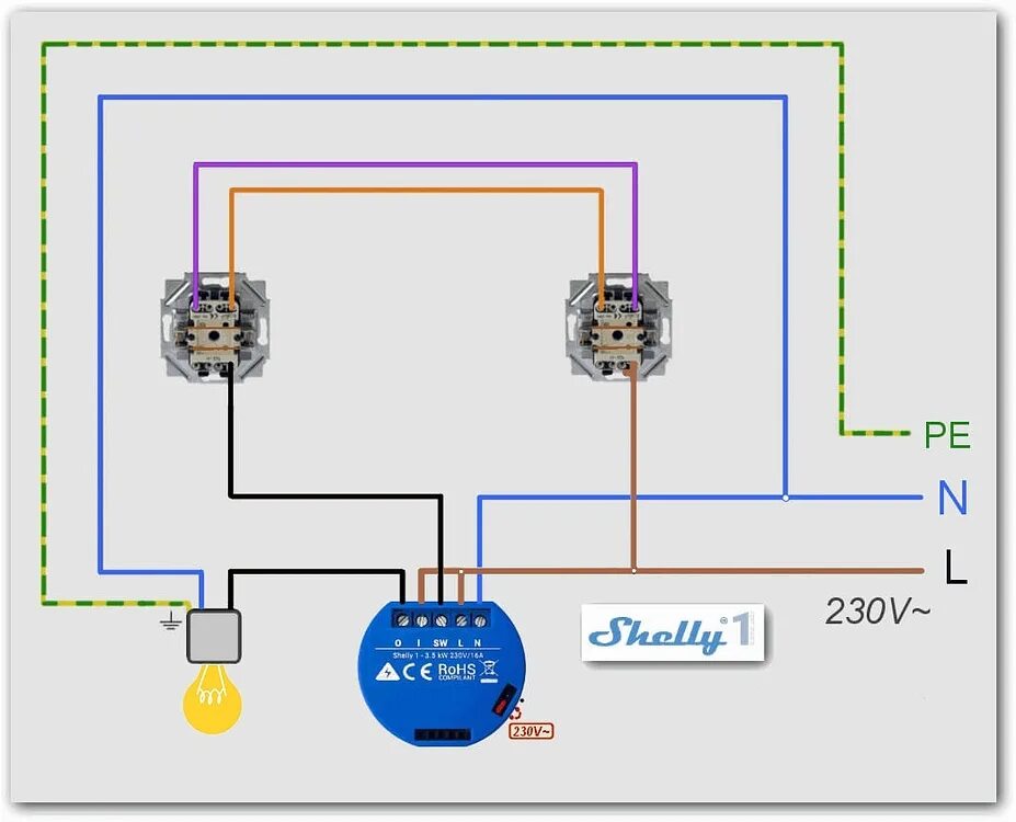 Подключение зигби выключателя SOLVED Shelly1 wiring with 2-way switching (hotel switch) - #8 by Stehof - shell