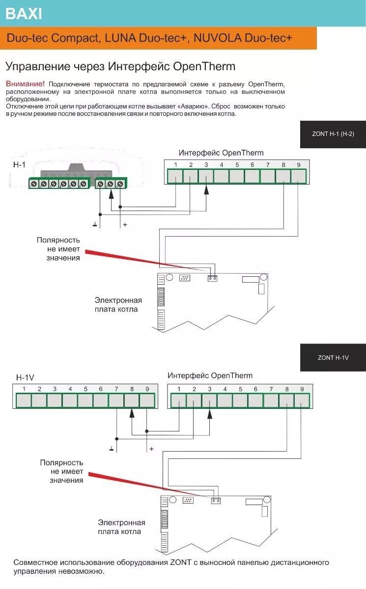 Подключение zont к котлу baxi luna 3 Схема подключения Zont H1V и Zont H1, Zont SMART - Zont Smart 2.0 к котлам BAXI