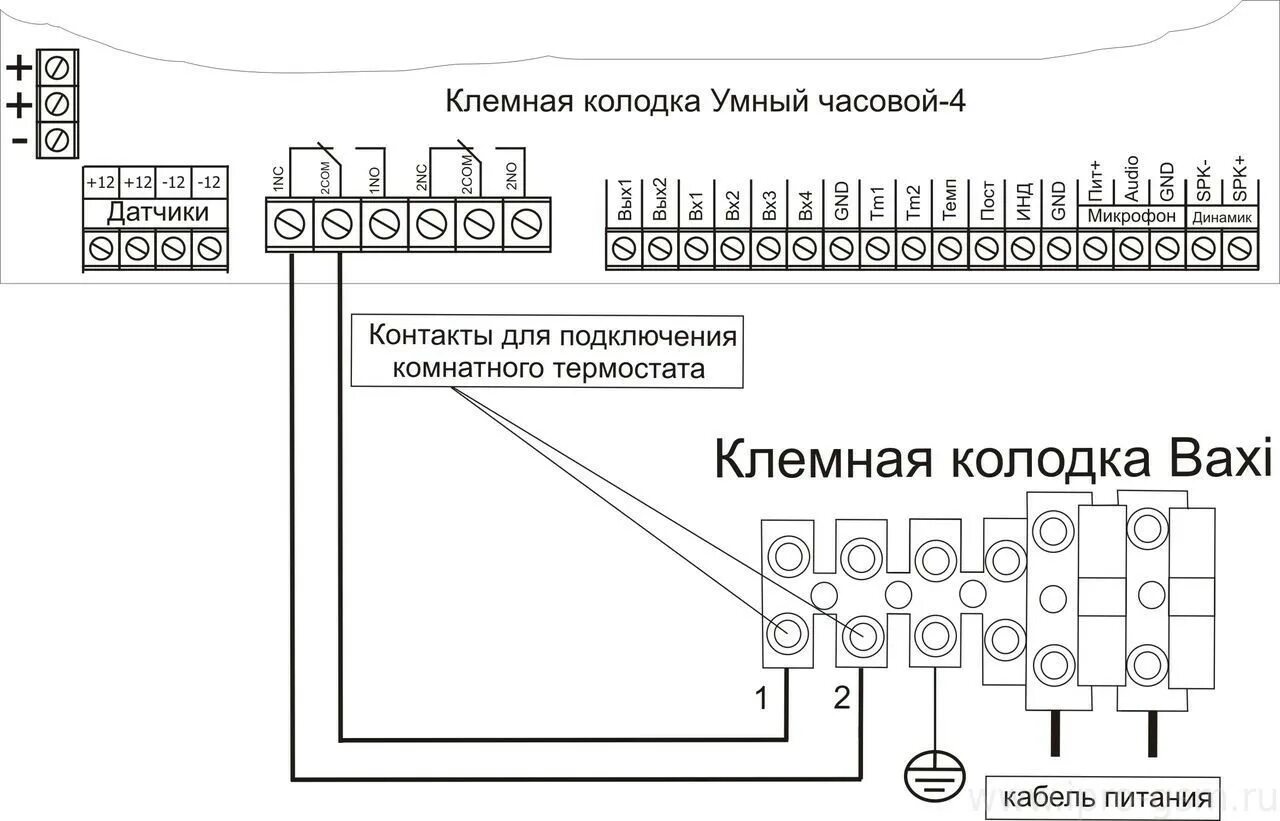 Подключение zont к котлу baxi luna 3 Схемы подключения сигнализации Умный Часовой-4 к отопительным котлам